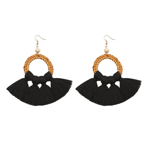 Wicker Tassel Earrings (Black)