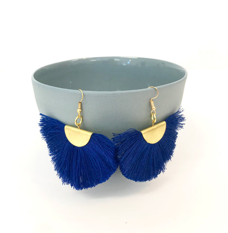 Fan Tassel Earrings (Blue)